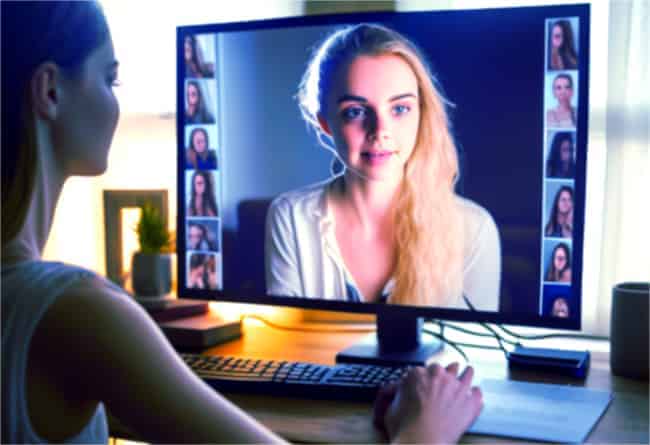 Woman on video call